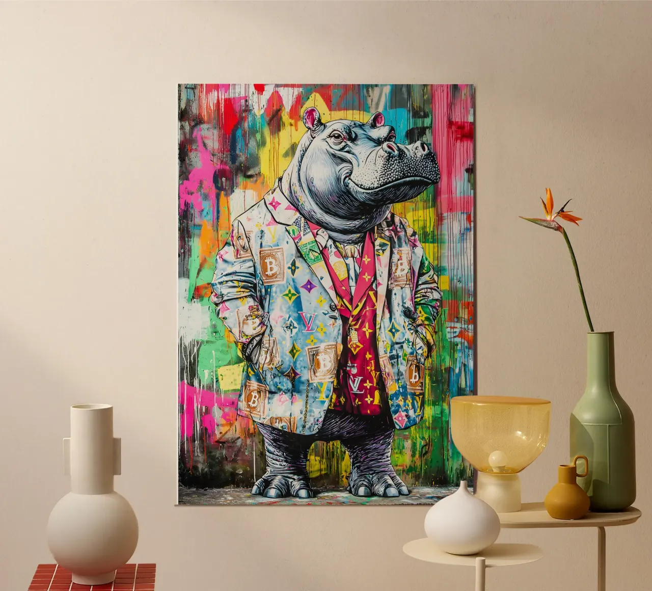 Pop art A hip hop hippo poster con telaio in legno da FreeArtStudio