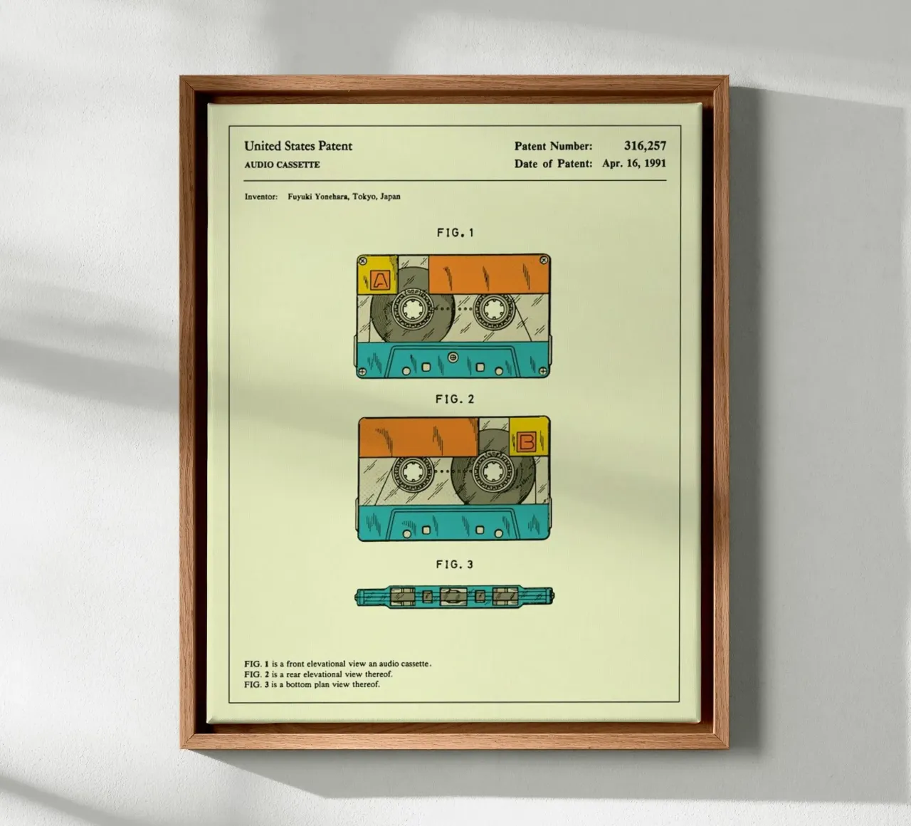 Cassetteband octrooi (1991) canvas met Baklijst van Jazzberry Blue