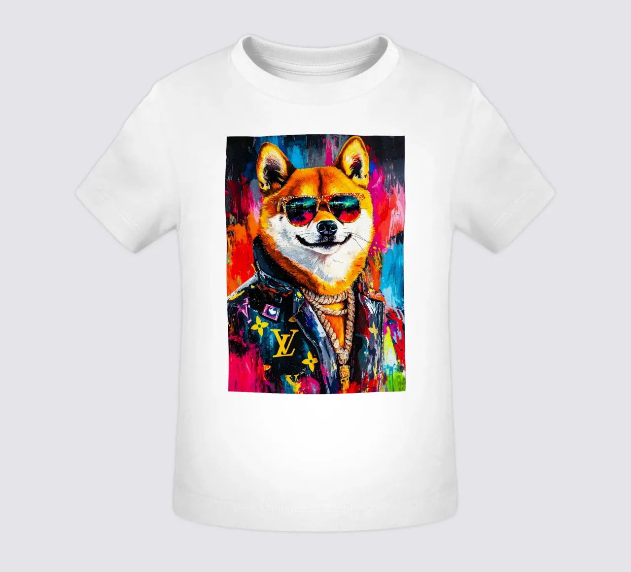 Pop art A hip hop Shiba Inu with meme face of him maglietta neonato da FreeArtStudio