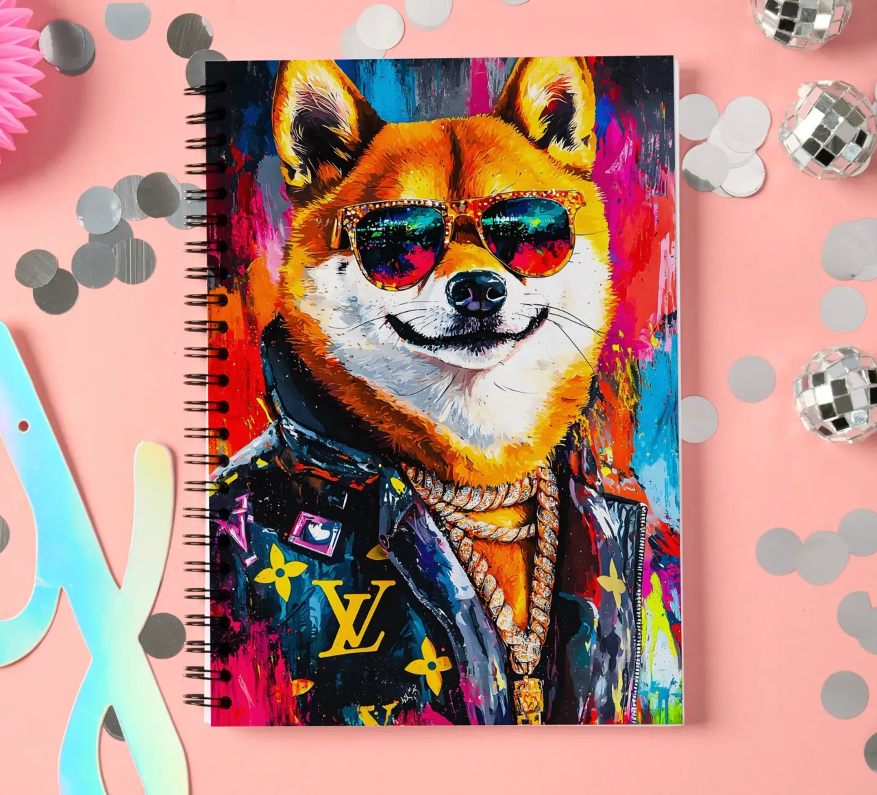 Pop art A hip hop Shiba Inu with meme face of him diario ad anelli da FreeArtStudio