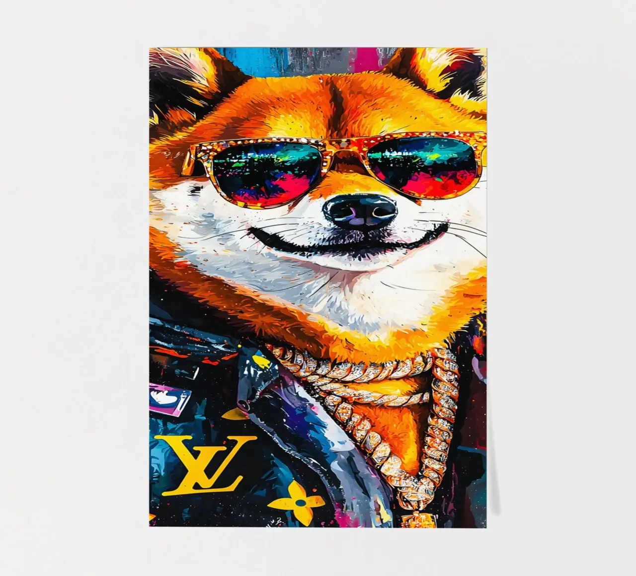 Pop art A hip hop Shiba Inu with meme face of him foglio adesivo da FreeArtStudio