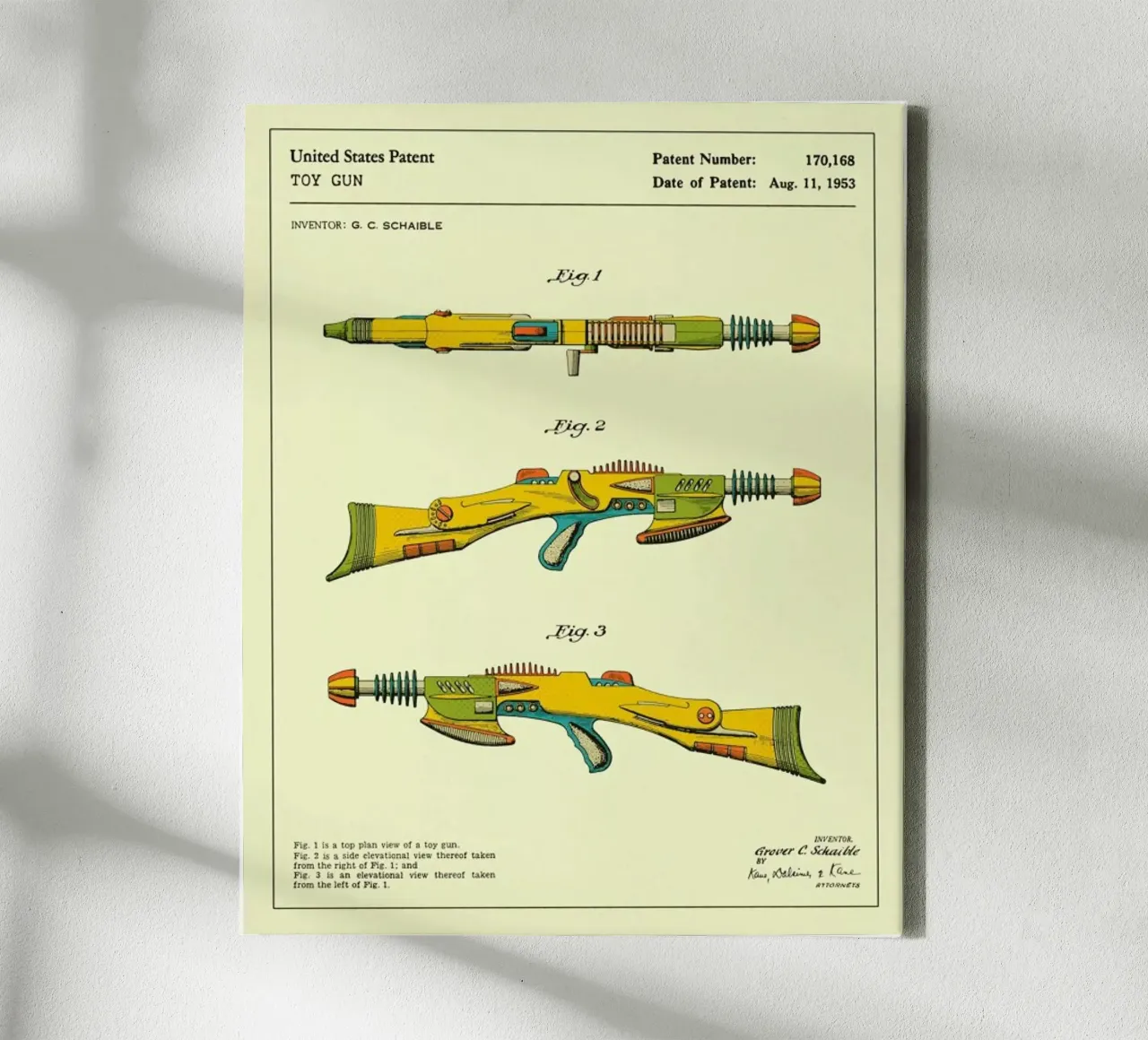 Patent voor desintegratorgeweer (1953) canvas met Baklijst van Jazzberry Blue