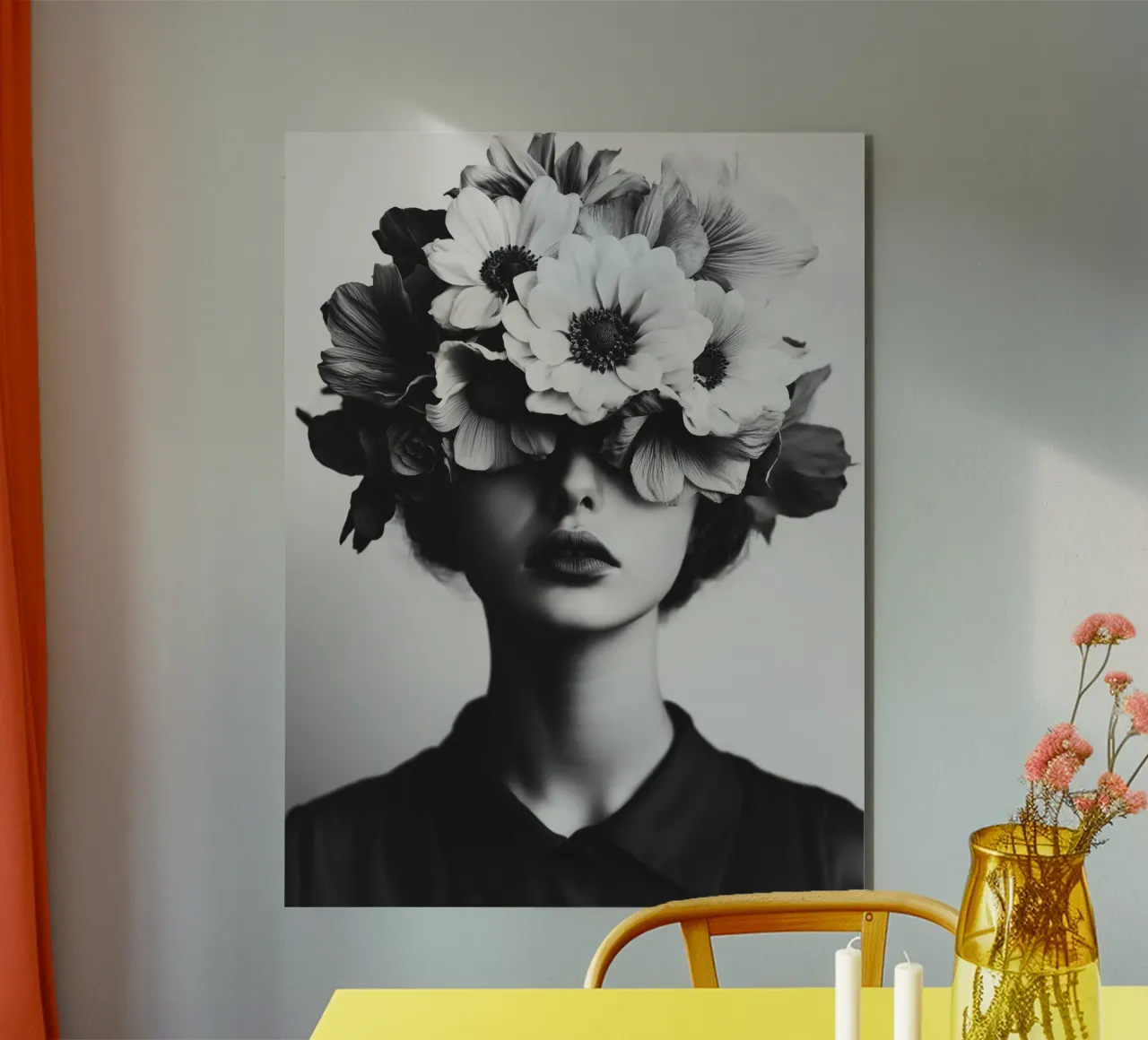 Donna con capelli a fiori alluminio dibond da Imagine