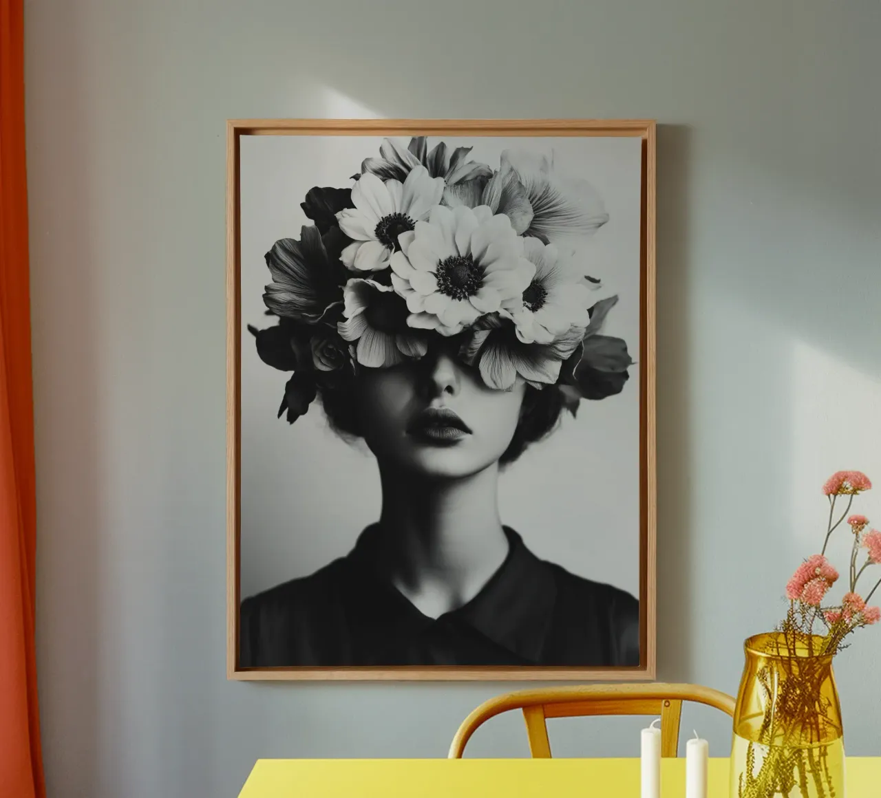 Donna con capelli a fiori tela con Cornice a cassetta da Imagine