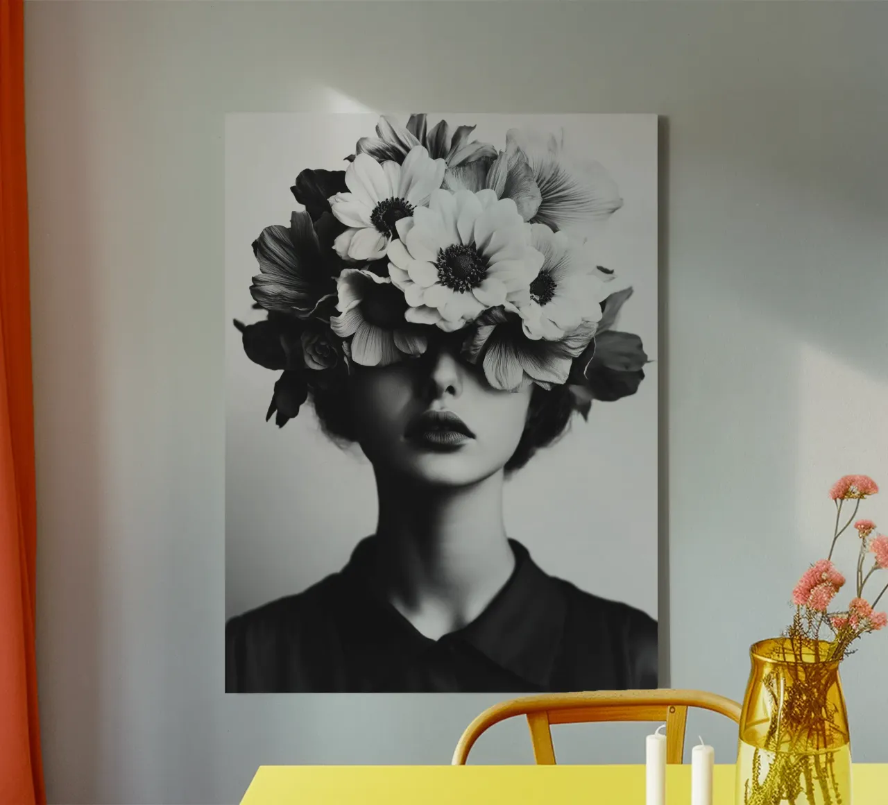 Donna con capelli a fiori tela con Cornice a cassetta da Imagine