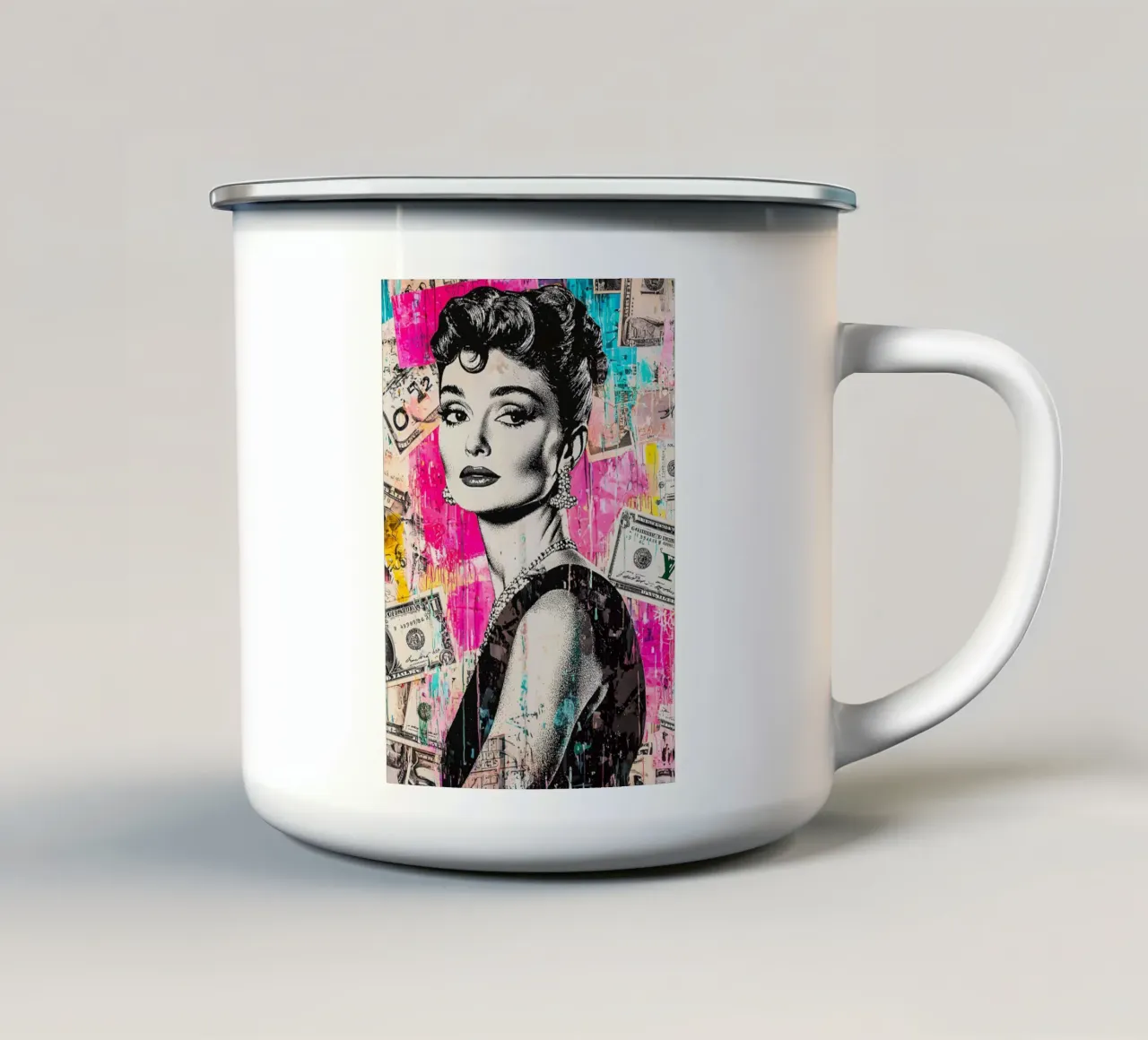 Pop art Audrey Hepburn tazza in smalto da FreeArtStudio