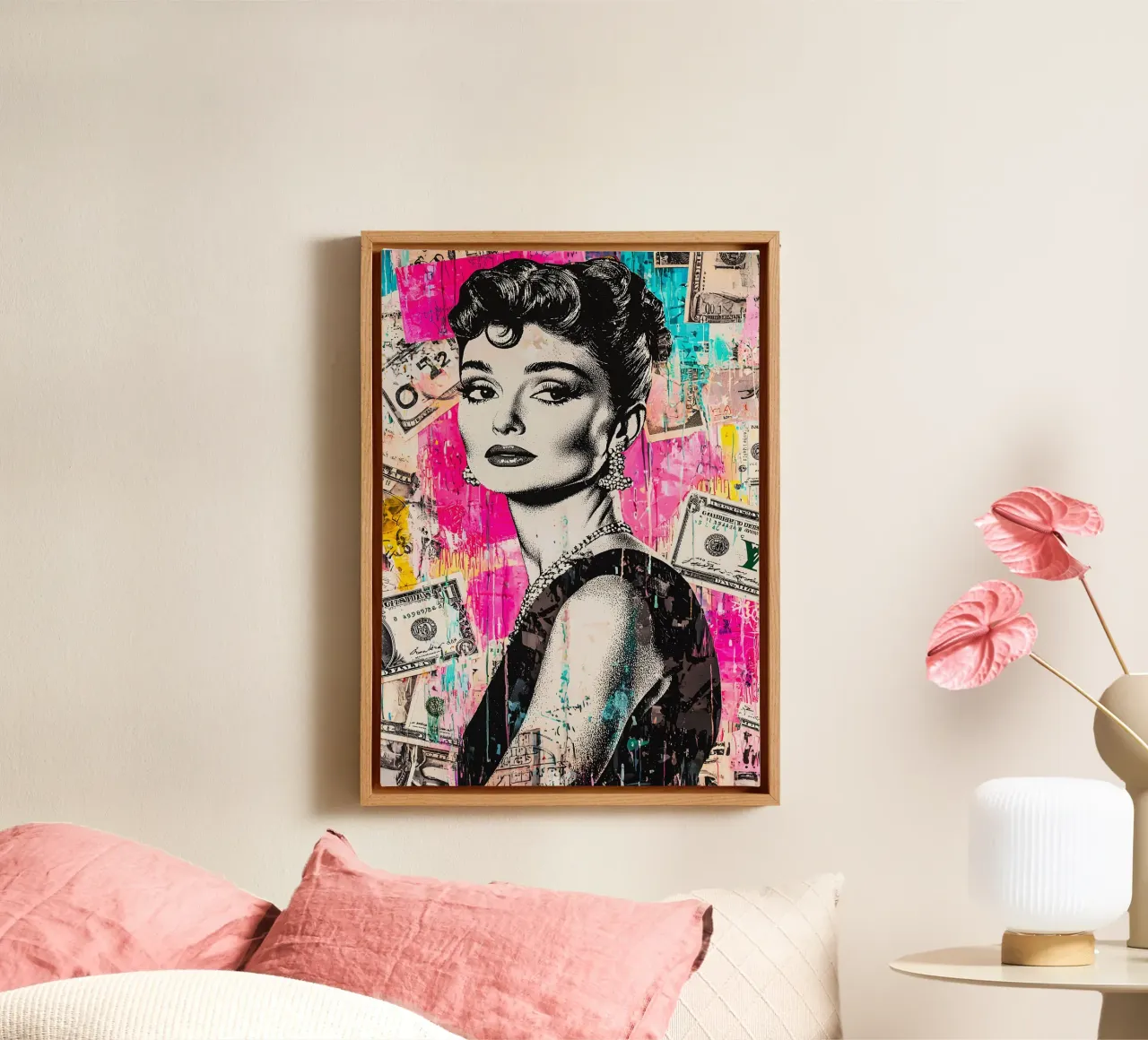 Pop art Audrey Hepburn tela con Cornice a cassetta da FreeArtStudio