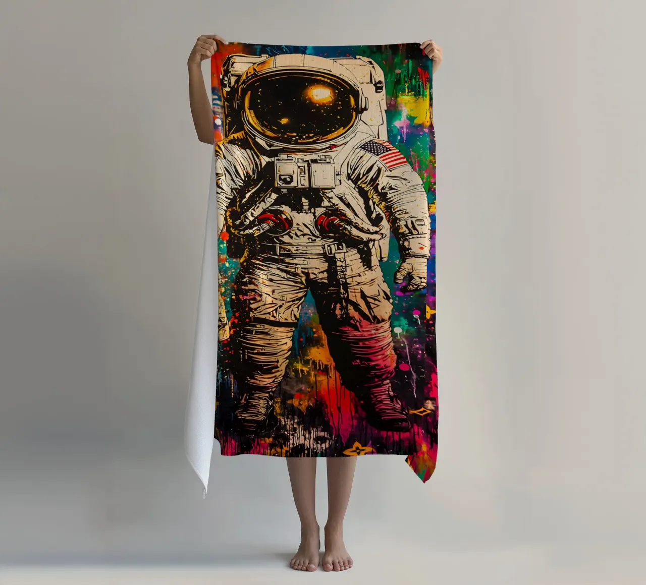 Graffiti art Astronaut beach towel by FreeArtStudio