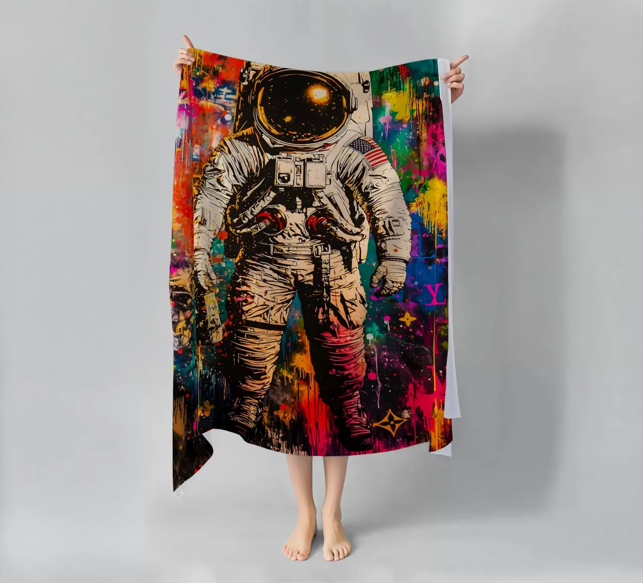 Graffiti art Astronaut beach towel by FreeArtStudio