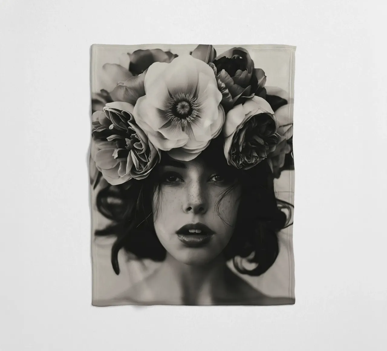 Woman with flowers in her hair fleece blanket by Imagine