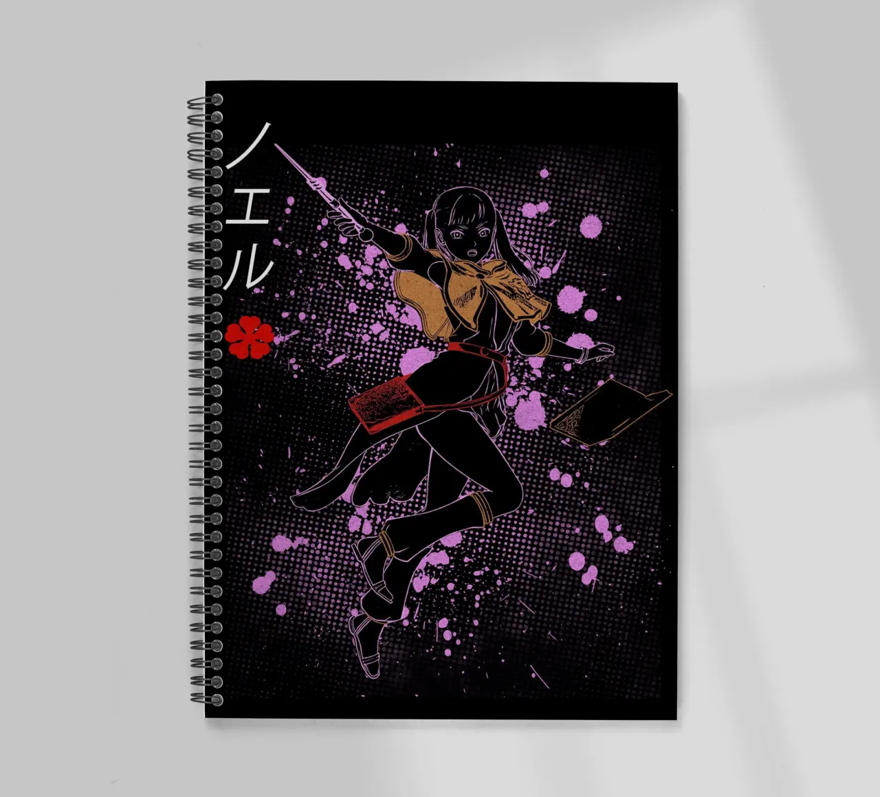 Noelle Silva black clover spiral notebook by Neonartstudio
