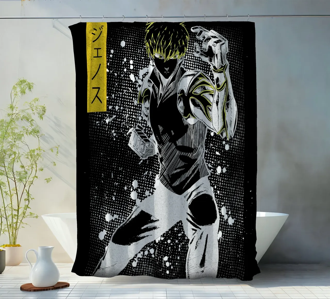 One-Punch Man Genos shower curtain by Neonartstudio