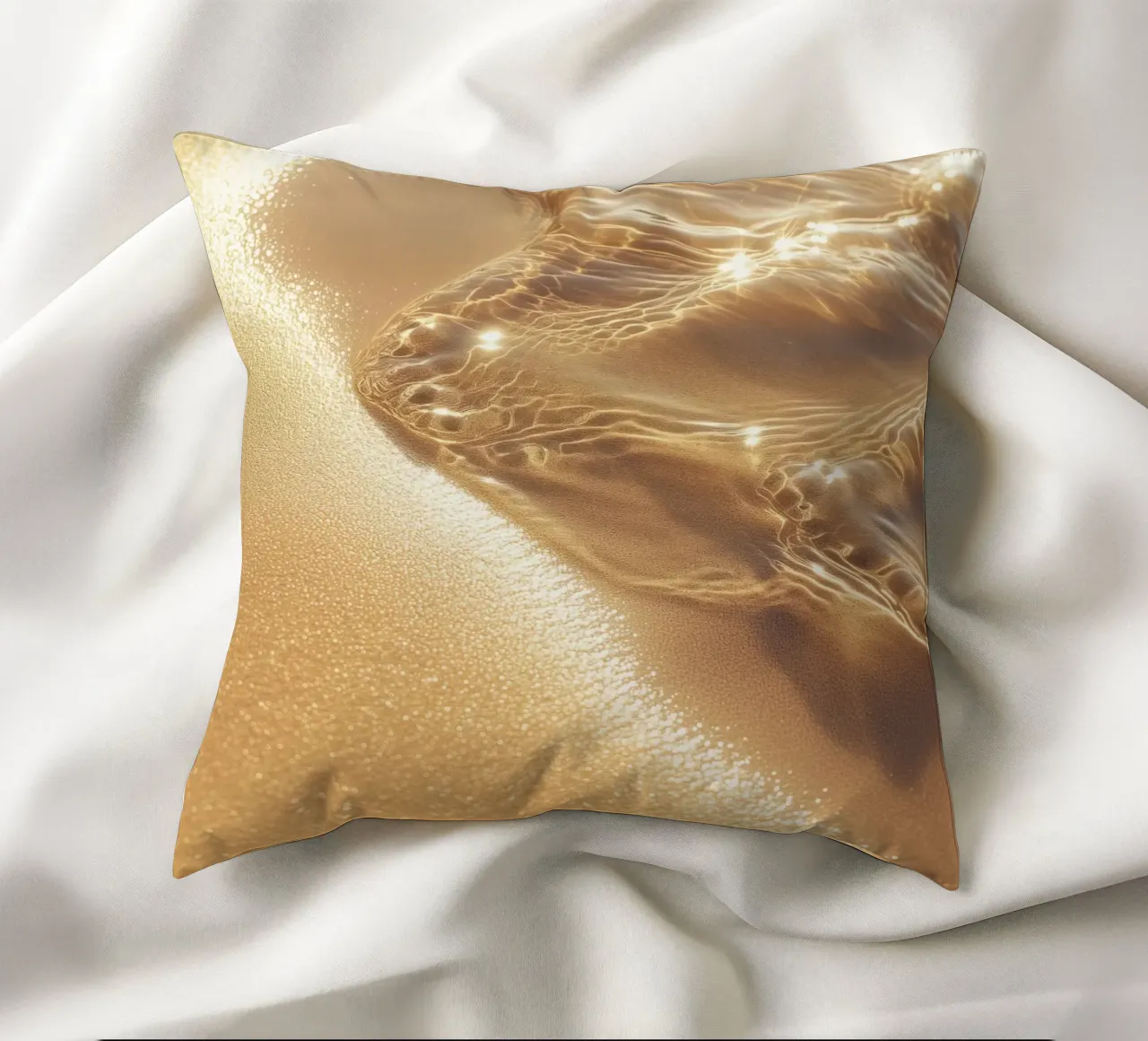 Boho Golden Beach Sun and Sands Good Fortune Solar Chakra decorative cushion by Gentle Echoes Art