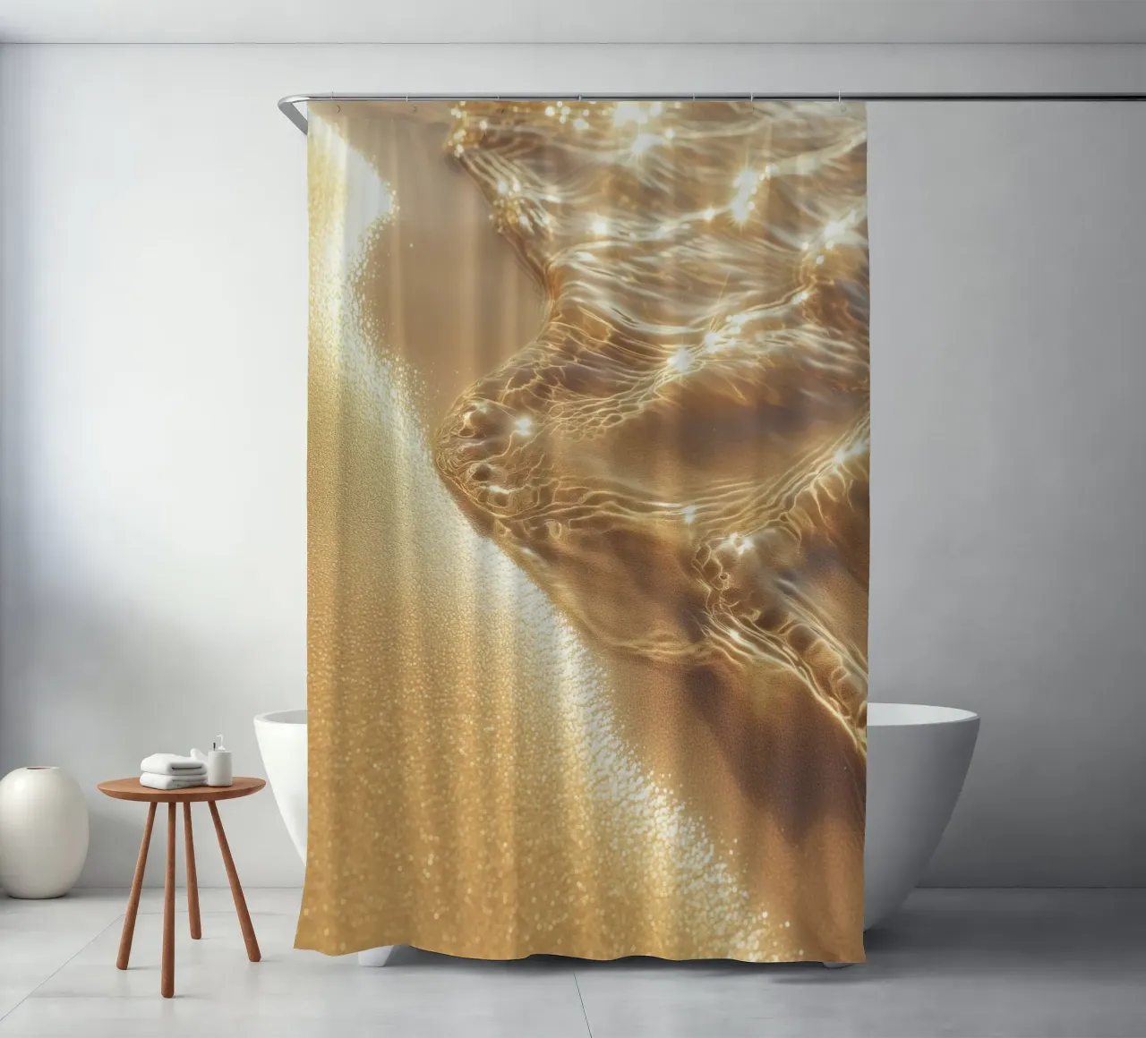 Boho Spiaggia dorata Sole e sabbia Chakra solare della fortuna tenda da doccia da Gentle Echoes Art