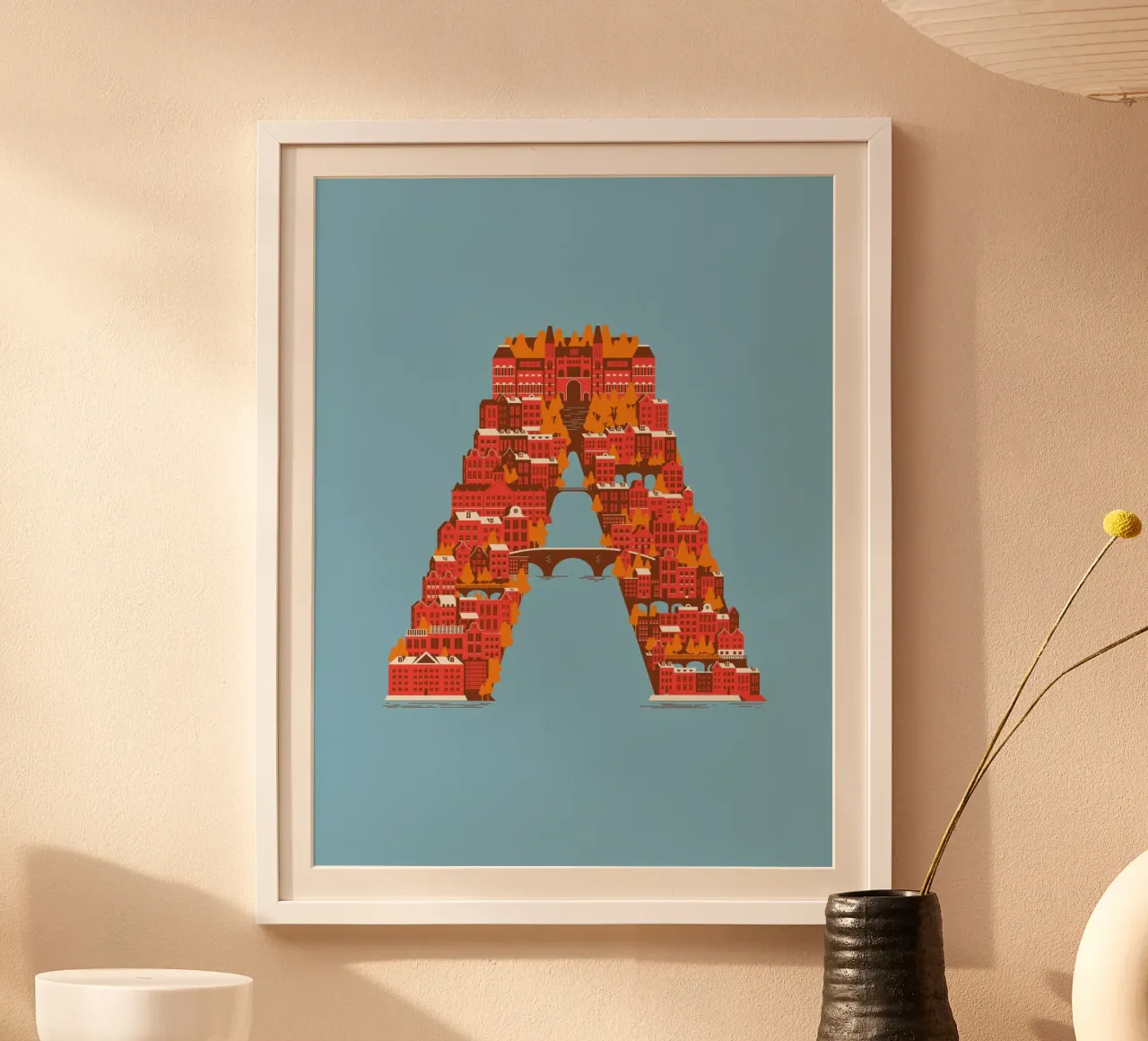 A for Amsterdam poster con telaio in legno da La Come Di