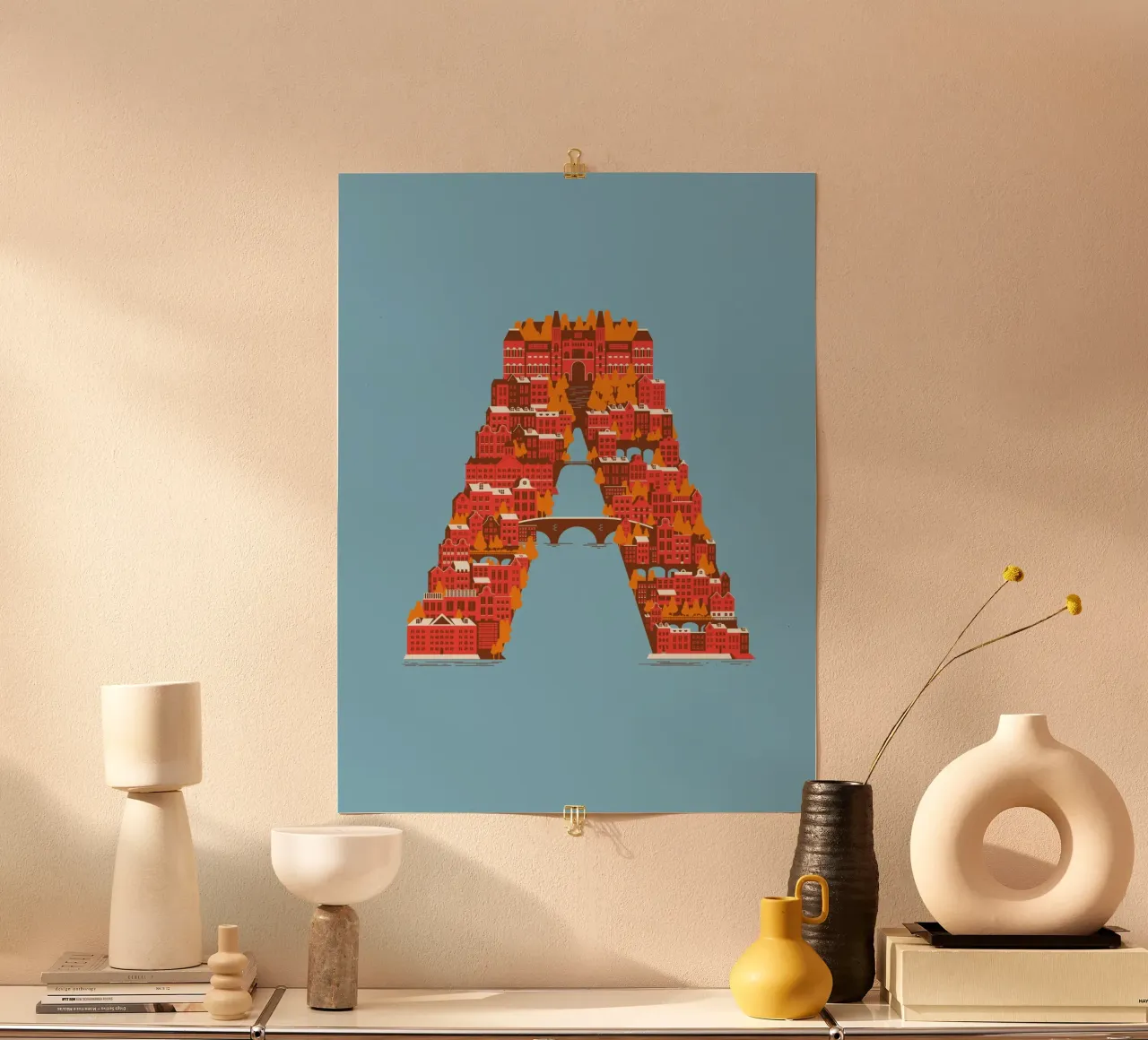 A for Amsterdam poster con telaio in legno da La Come Di