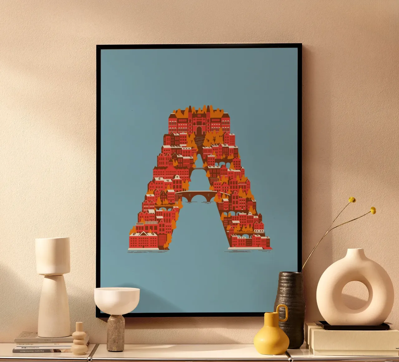A for Amsterdam poster con telaio in legno da La Come Di