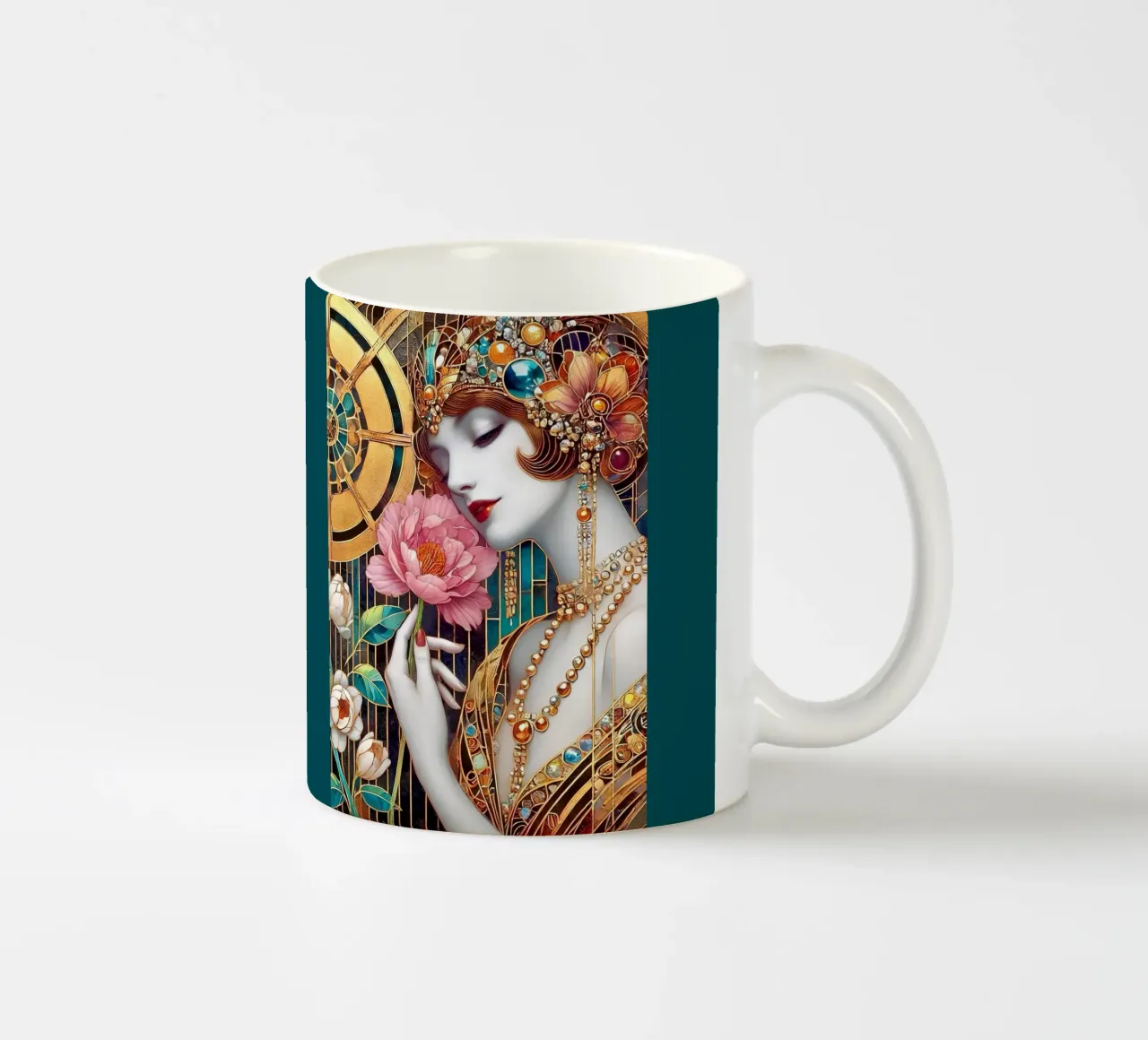 Pink peony ceramic mug by Art-Nouveau-Dsg