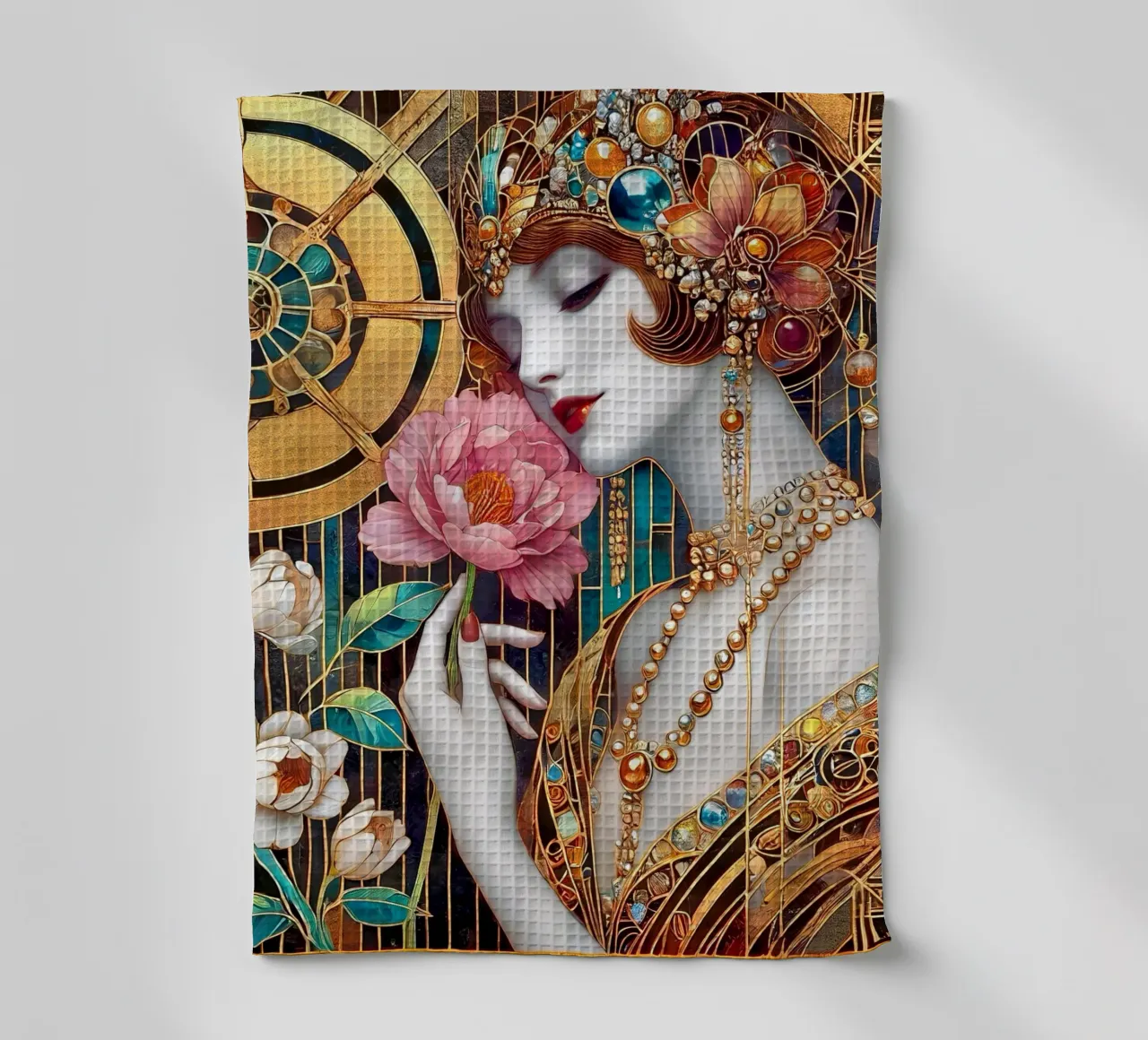 Pink peony tea towel by Art-Nouveau-Dsg