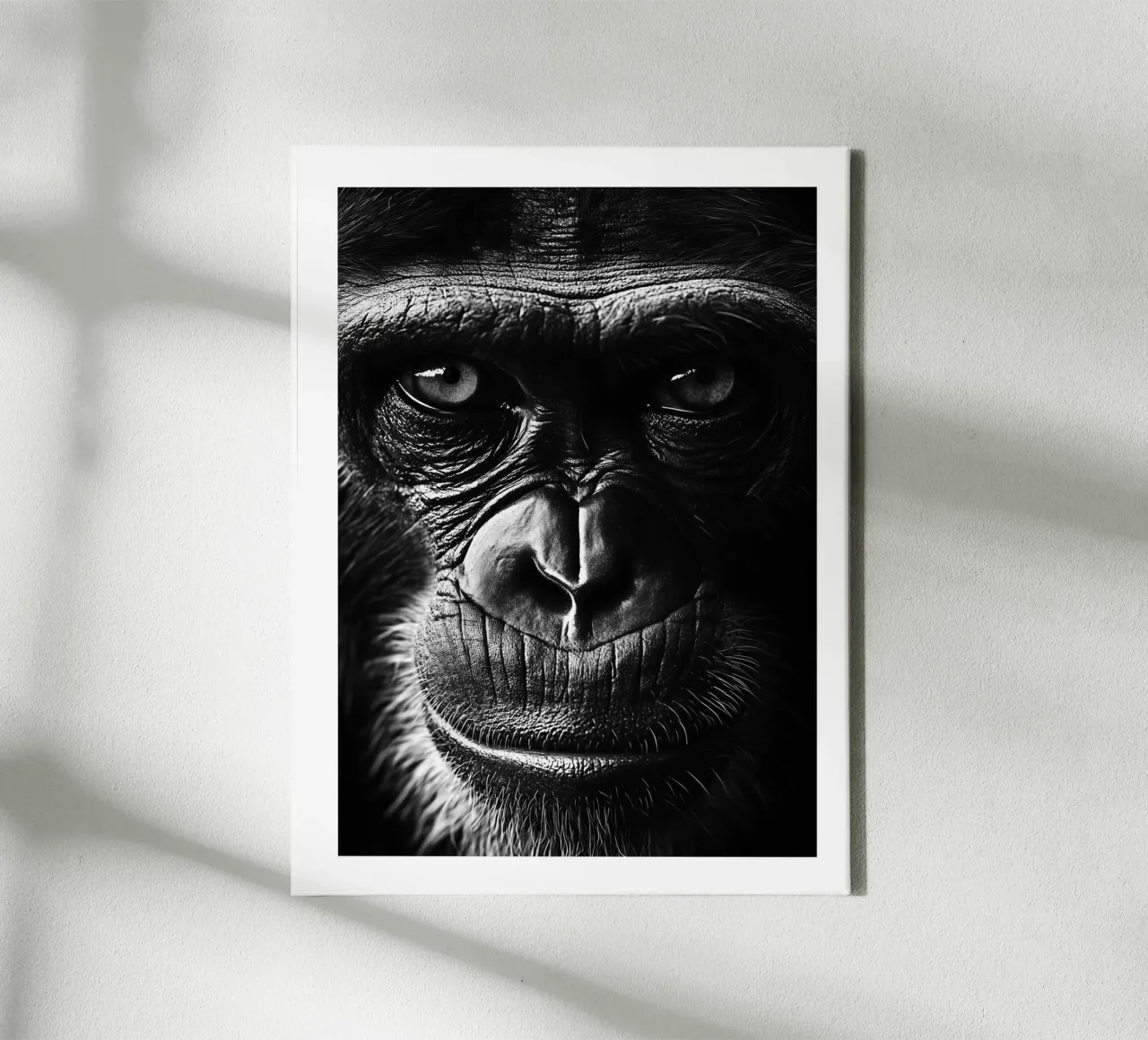 Intense portrait of a monkey canvas with Floater frame by Monochrome