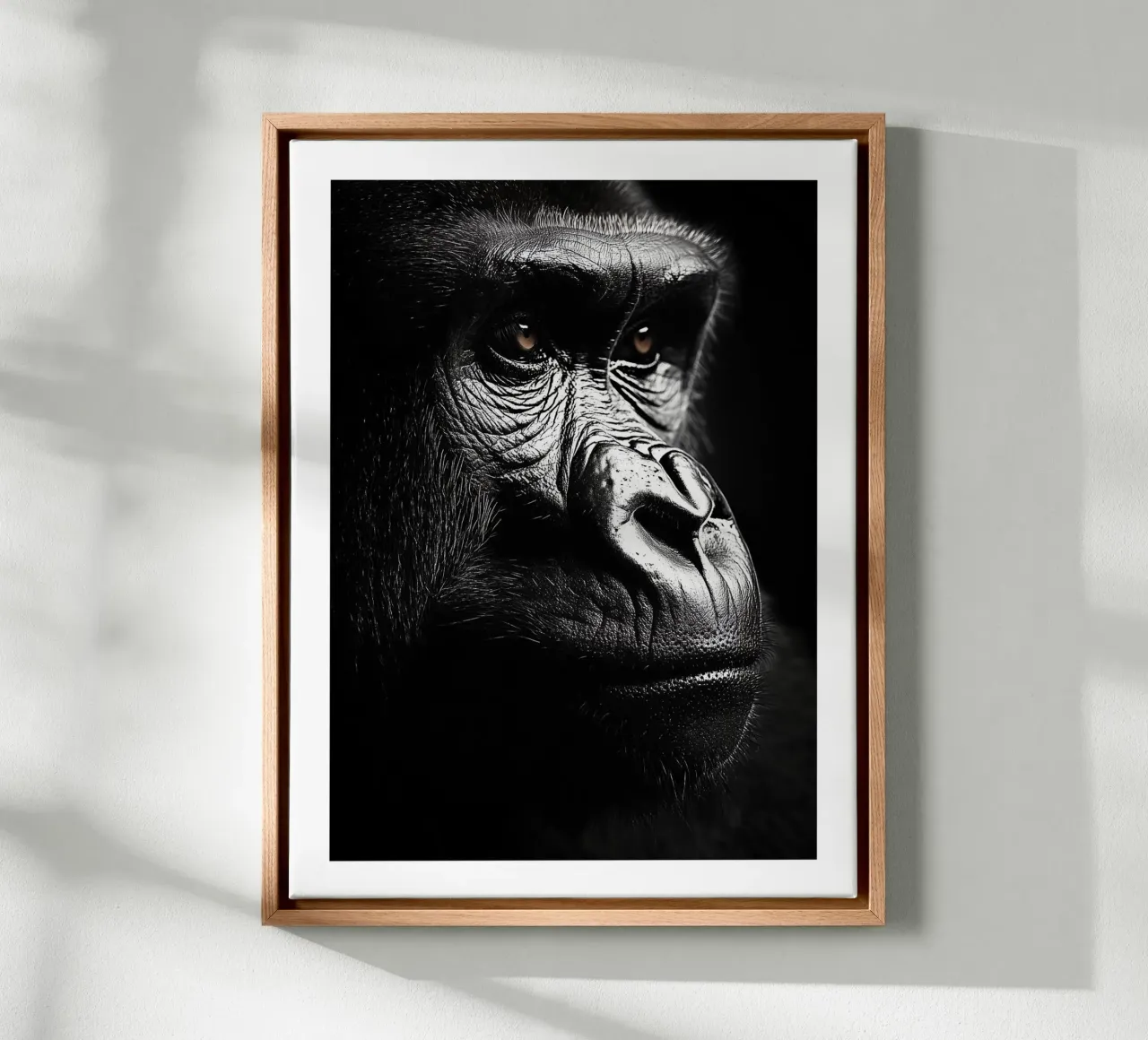 Reflective portrait of a gorilla canvas with Floater frame by Monochrome