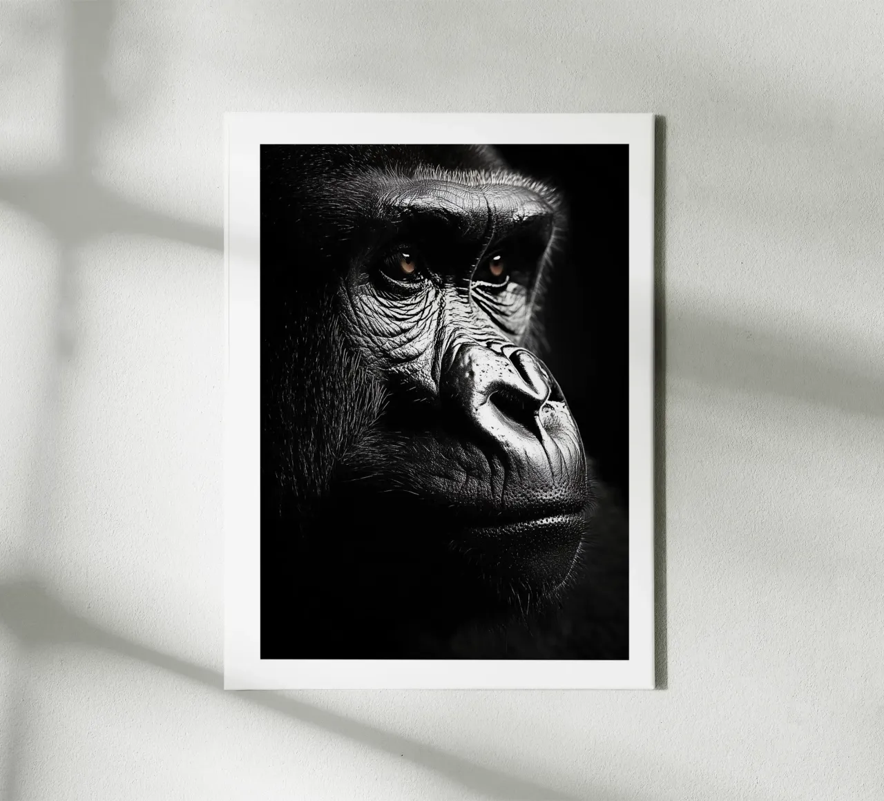 Reflective portrait of a gorilla canvas with Floater frame by Monochrome