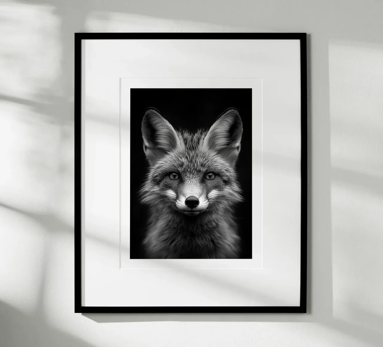 Accattivante ritratto di una volpe poster con telaio in plastica da Monochrome