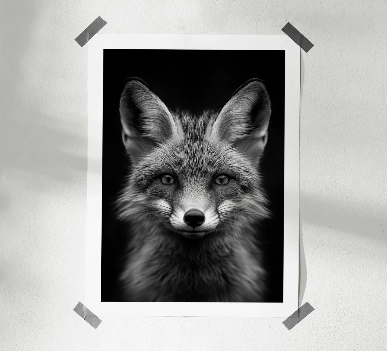 Accattivante ritratto di una volpe poster con telaio in plastica da Monochrome