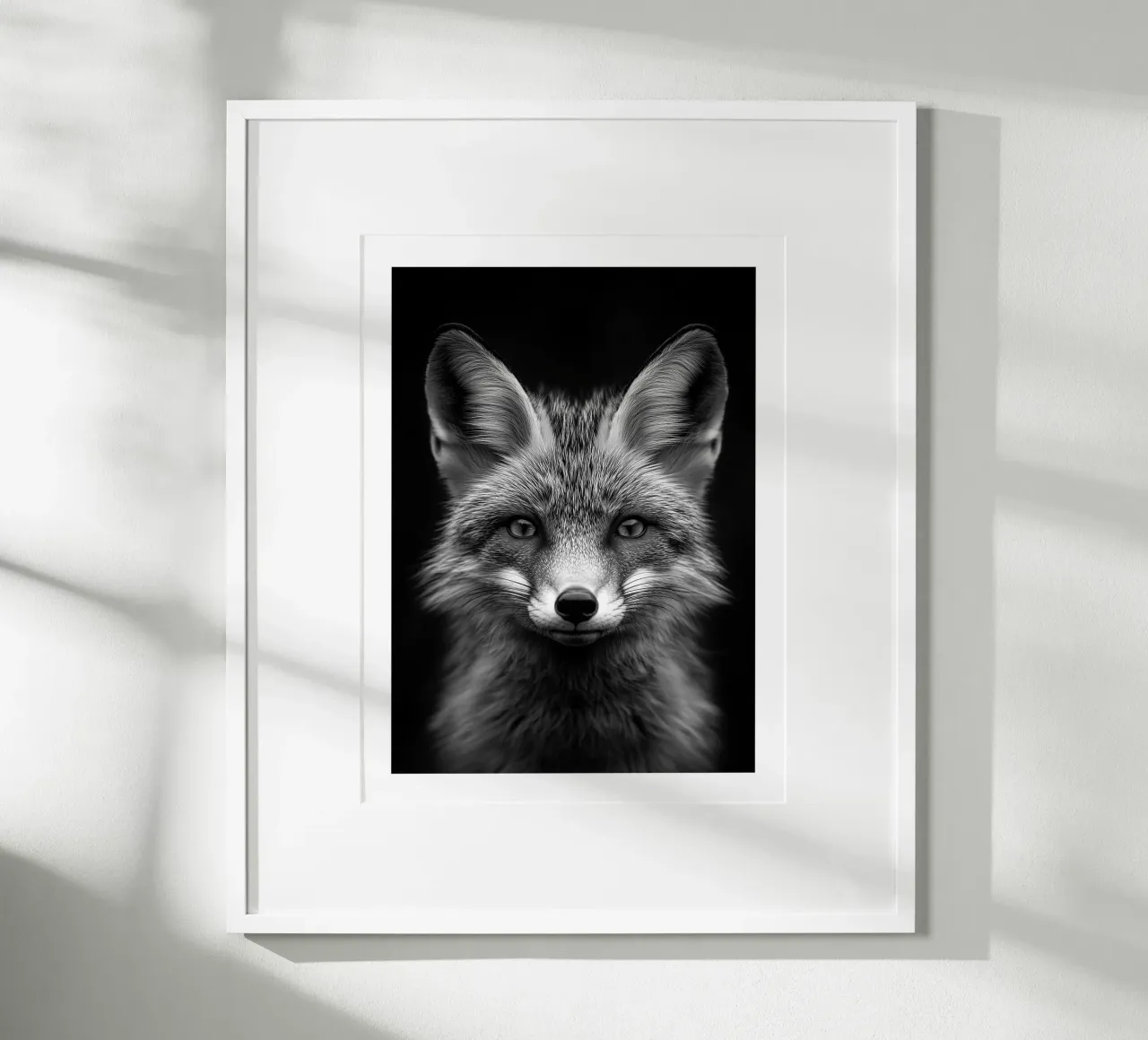 Accattivante ritratto di una volpe poster con telaio in plastica da Monochrome