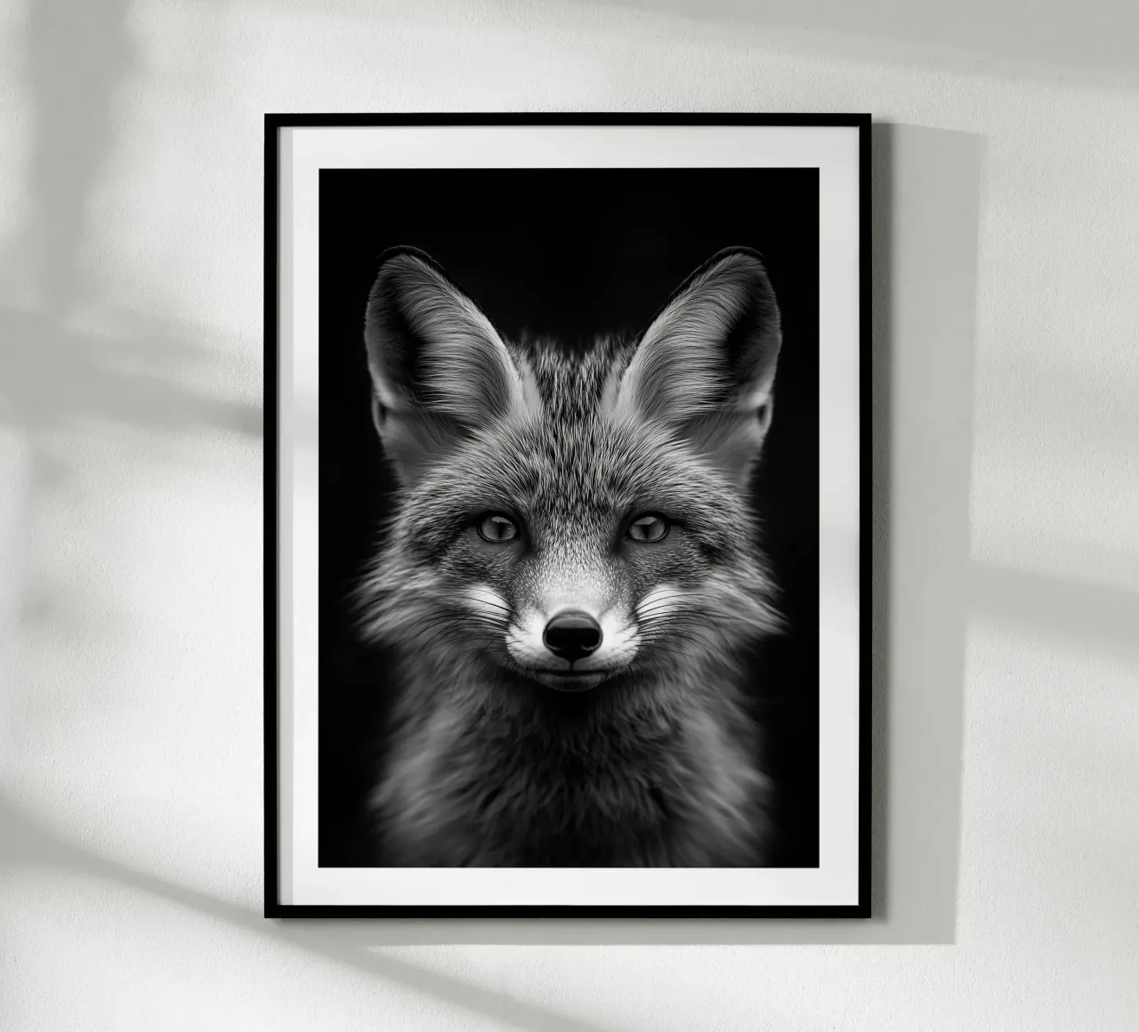 Accattivante ritratto di una volpe poster con telaio in plastica da Monochrome