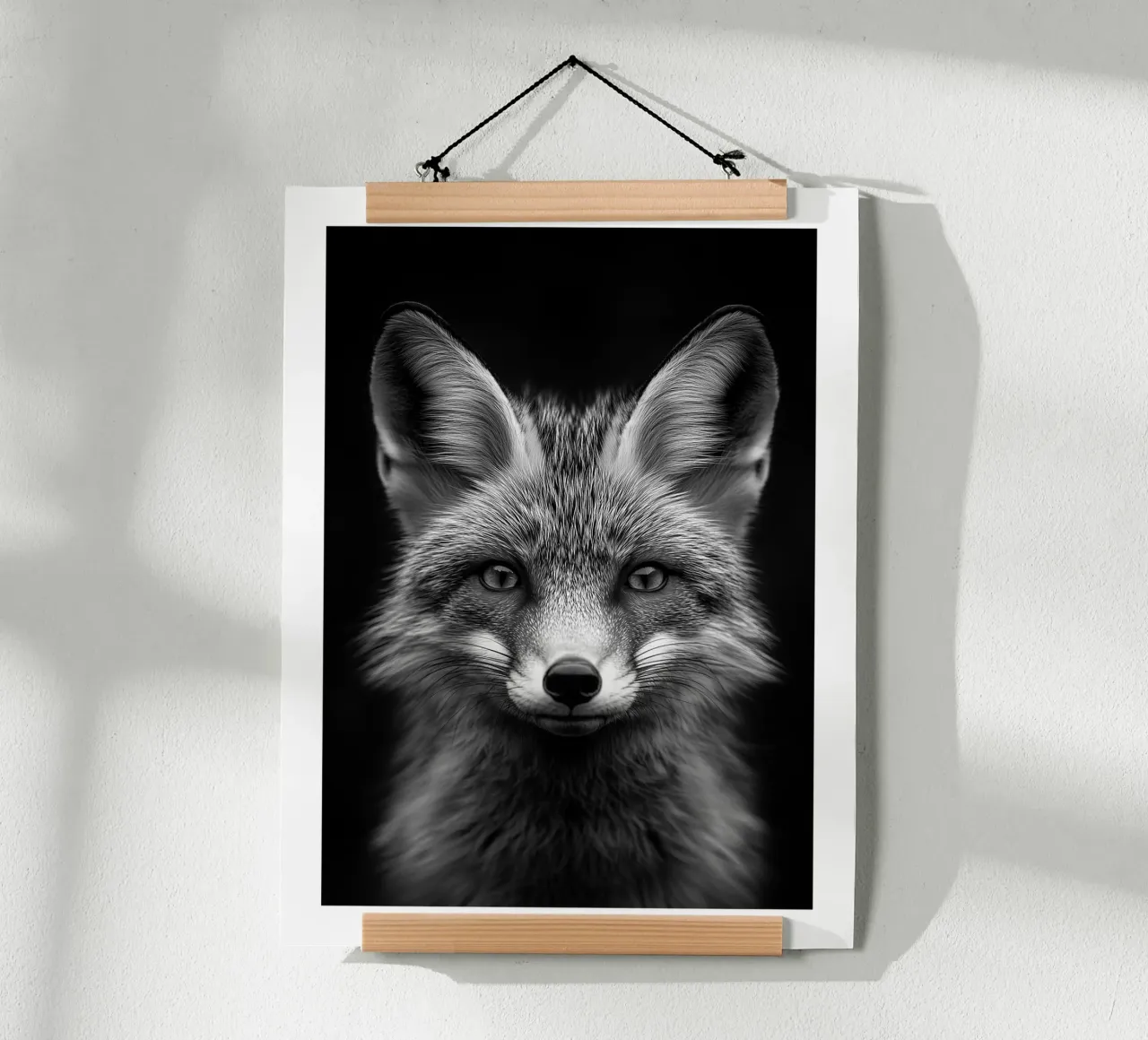 Accattivante ritratto di una volpe poster con telaio in plastica da Monochrome