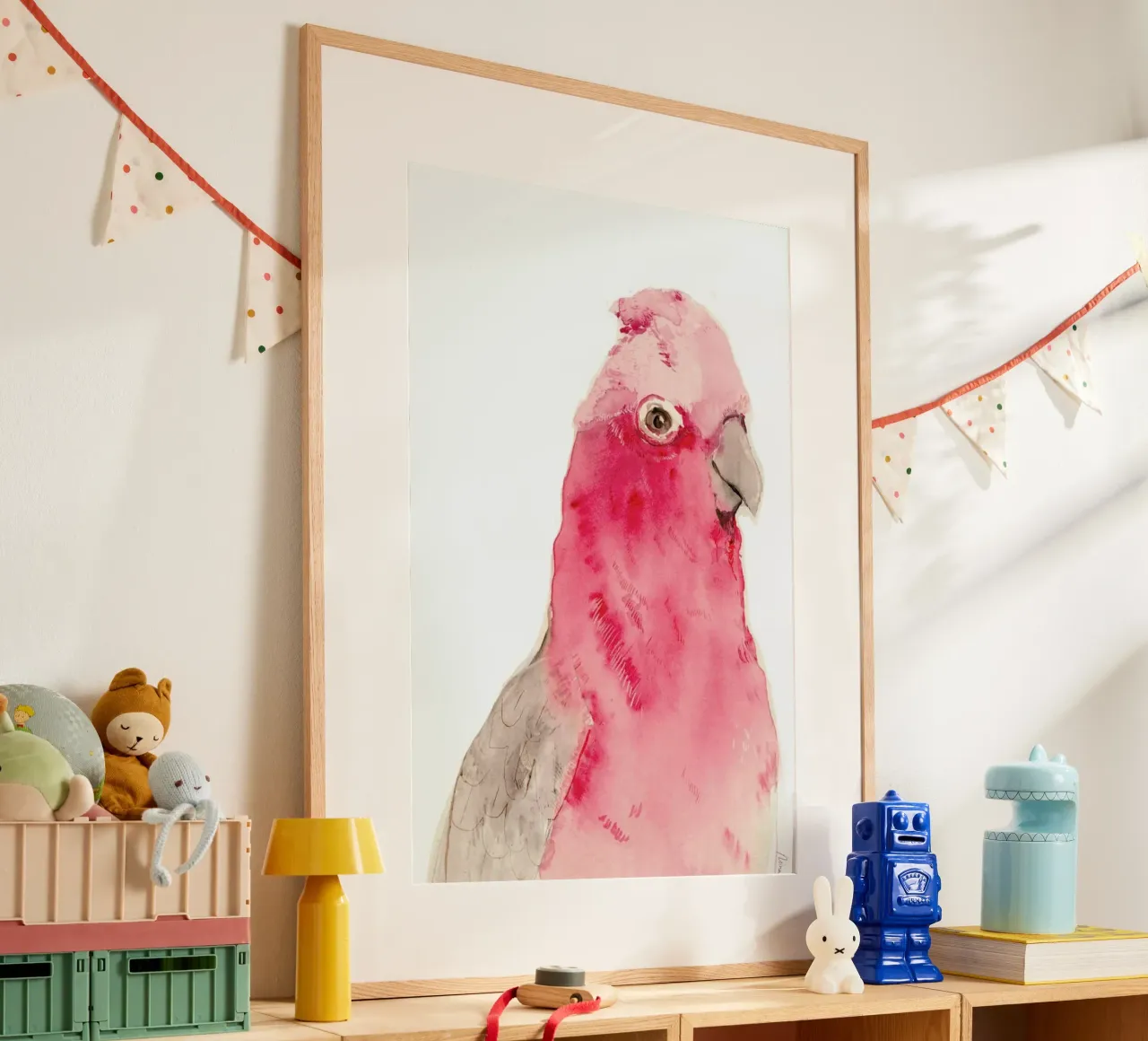 Pink Parrot poster con telaio in alluminio da Niina Pechkovskaya