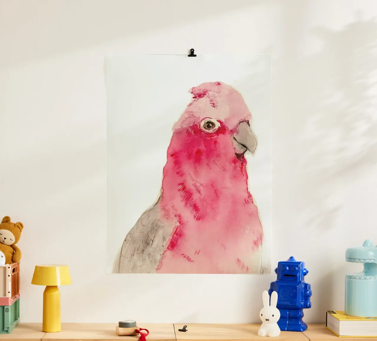Pink Parrot poster con telaio in alluminio da Niina Pechkovskaya