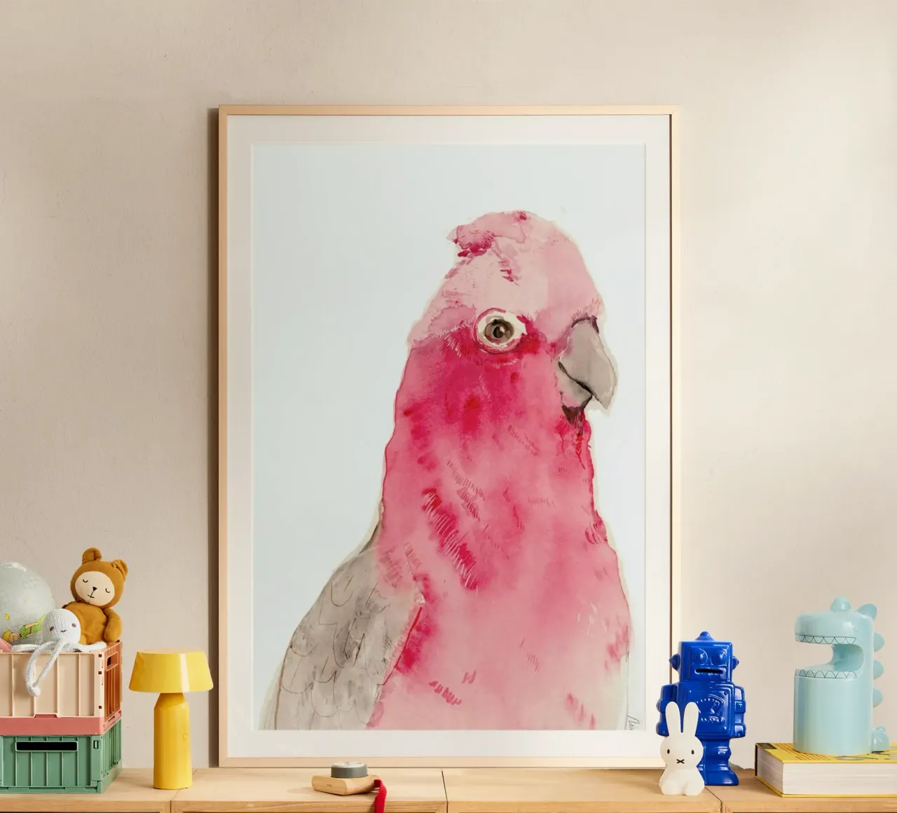 Pink Parrot poster con telaio in alluminio da Niina Pechkovskaya