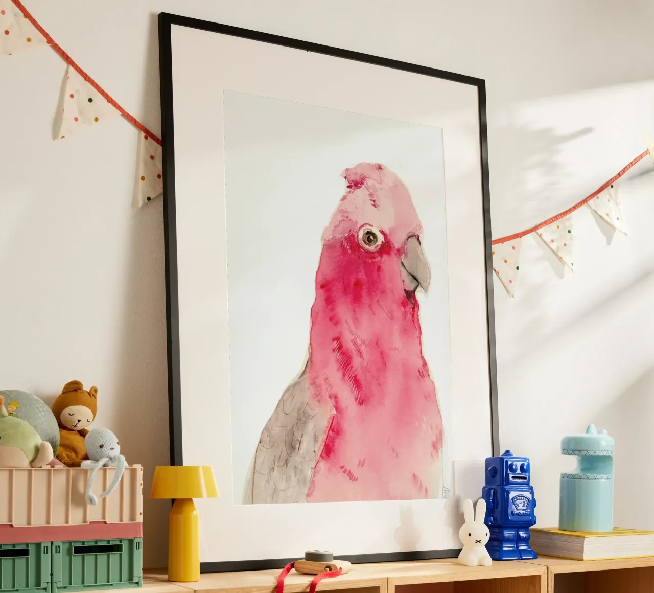 Pink Parrot poster con telaio in alluminio da Niina Pechkovskaya