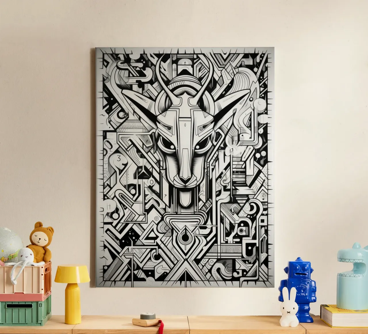 graffiti dieren canvas met Baklijst van Art Digital Visuel
