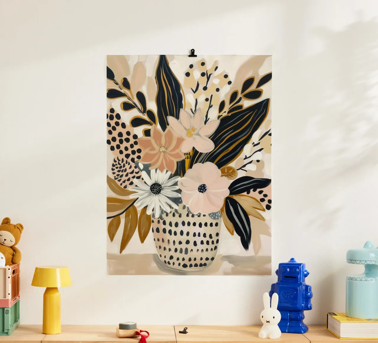 Weelderig stilleven in schemerig roze en goud | Canvas schilderij poster van Autofocus
