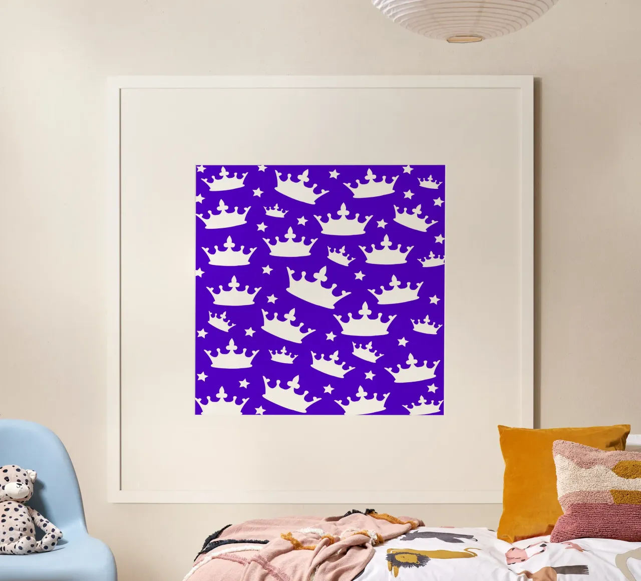 Crown with stars pattern poster con telaio in legno da baobabprintstore