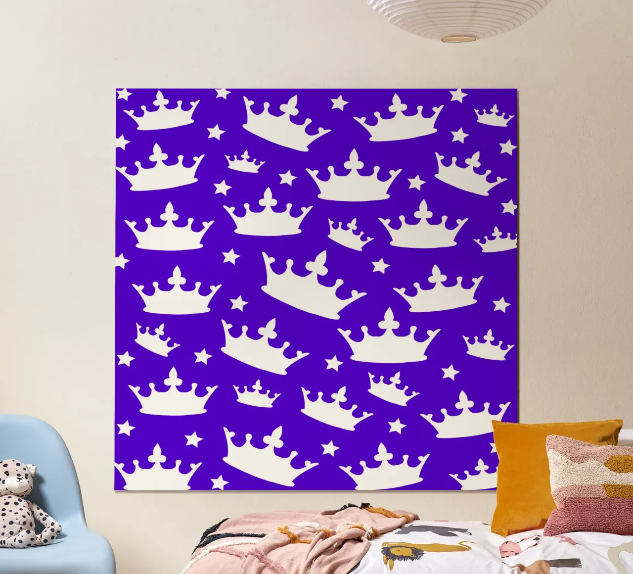 Crown with stars pattern poster con telaio in legno da baobabprintstore
