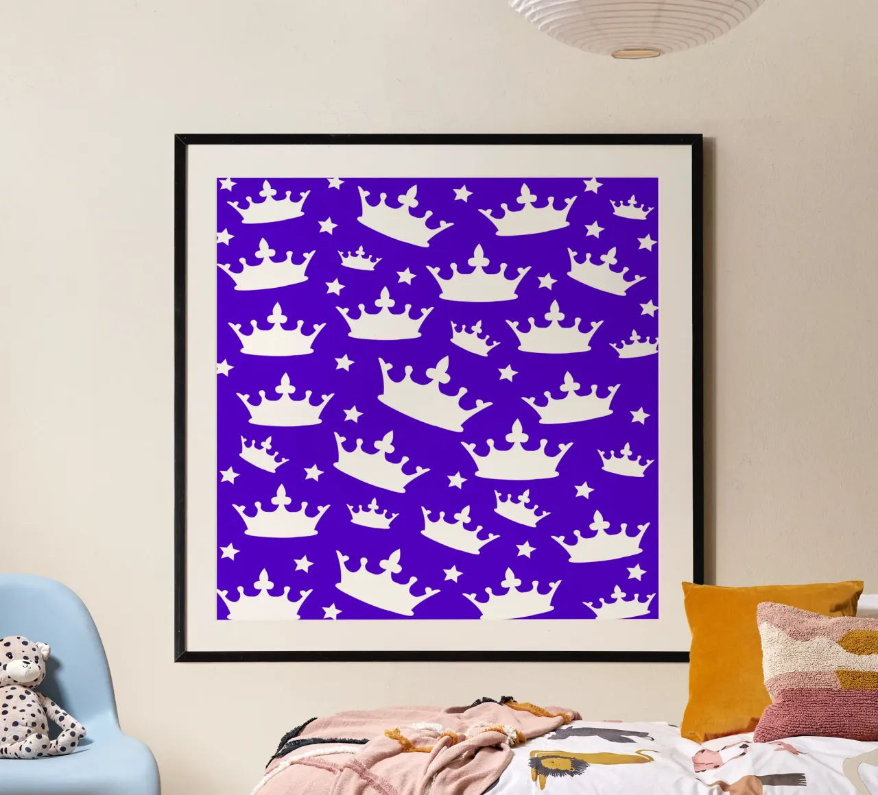 Crown with stars pattern poster con telaio in legno da baobabprintstore