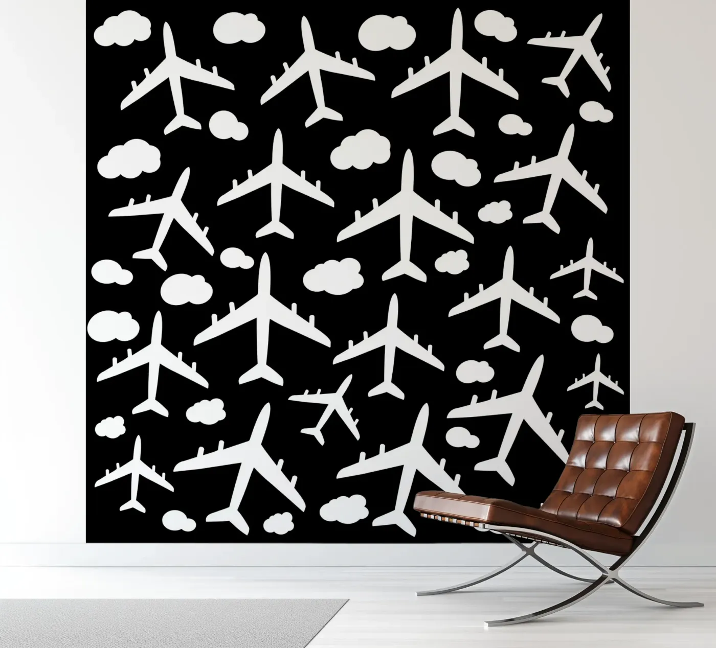 Flying aircraft pattern fotobehang van baobabprintstore