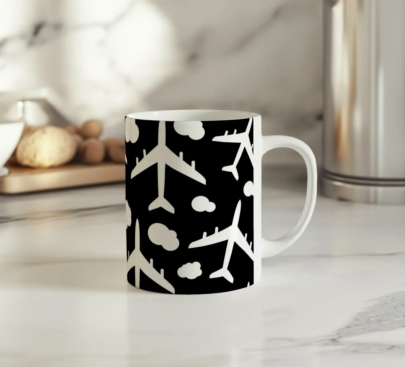 Flying aircraft pattern ceramic mug by baobabprintstore