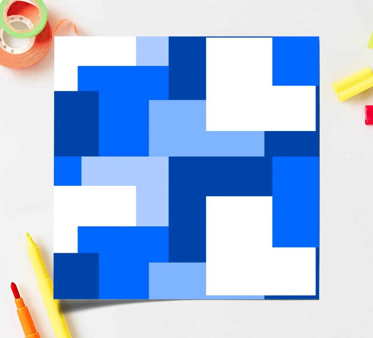 Blue square tiles stickervel van baobabprintstore