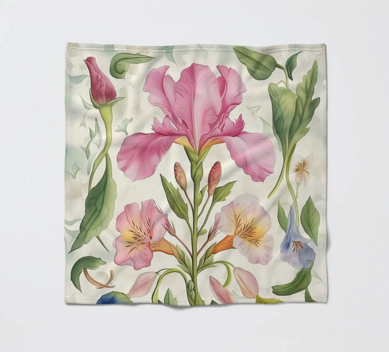 Boho Abstract Flower Spring Iris Bohemian Vintage Nature fleece blanket by Gentle Echoes Art