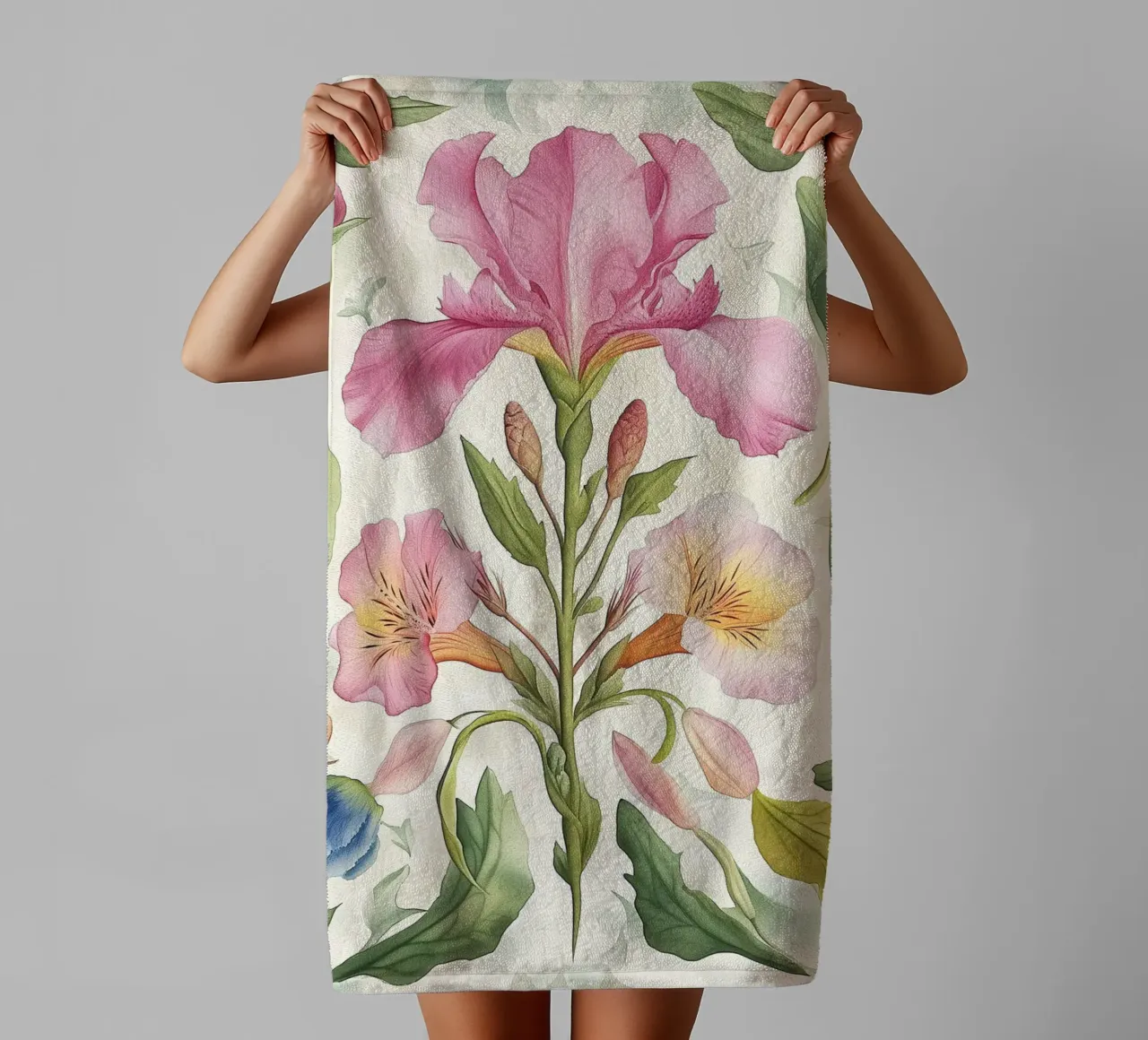 Boho Abstract Flower Spring Iris Bohemian Vintage Nature serviette de bain de Gentle Echoes Art