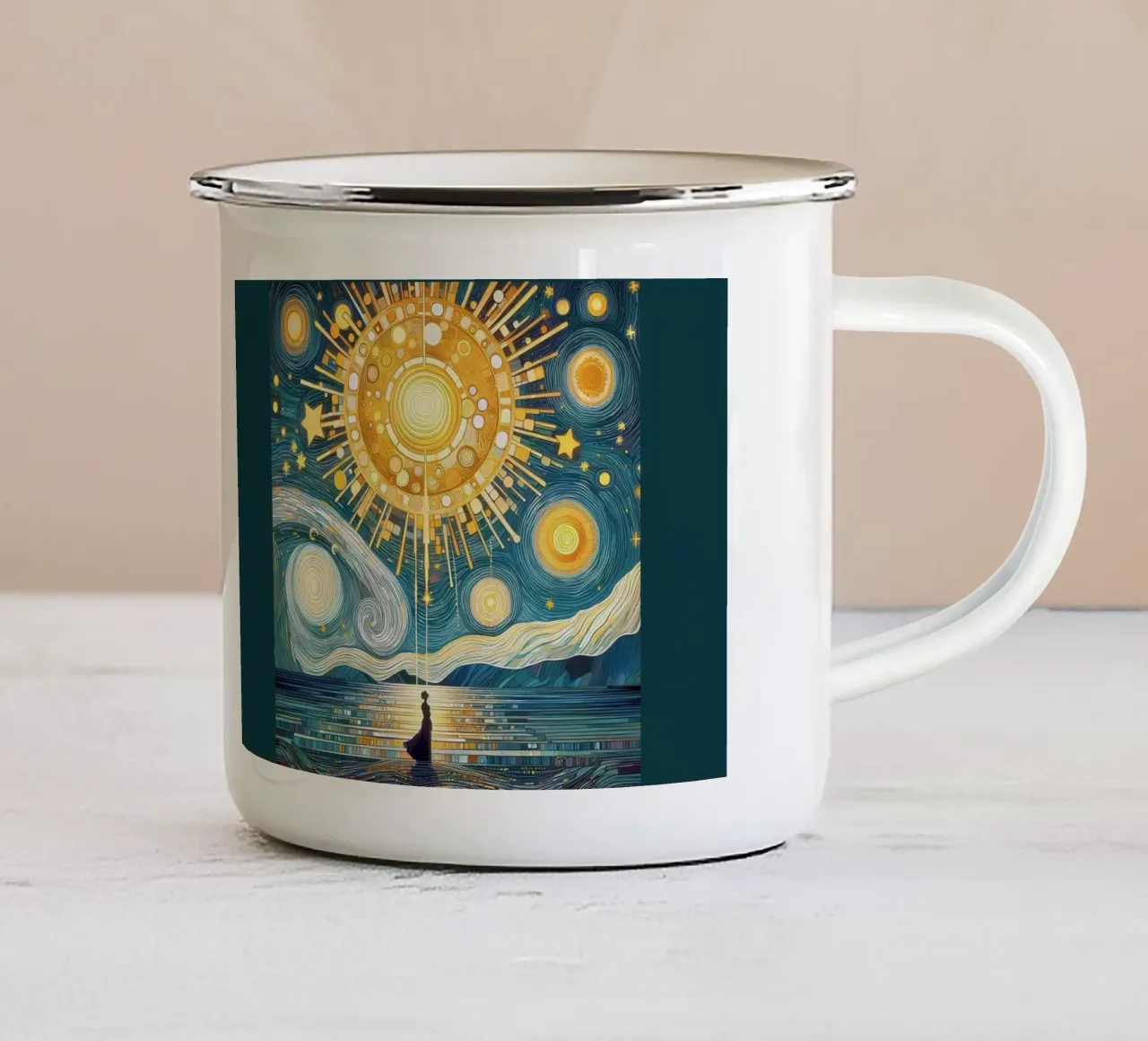 Sotto potenti stelle tazza in smalto da Art-Nouveau-Dsg