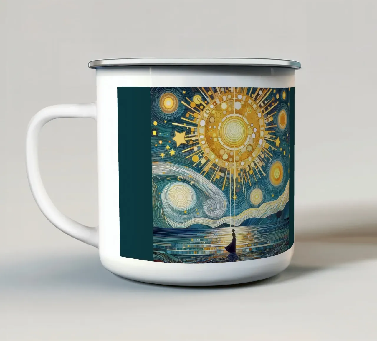 Sotto potenti stelle tazza in smalto da Art-Nouveau-Dsg
