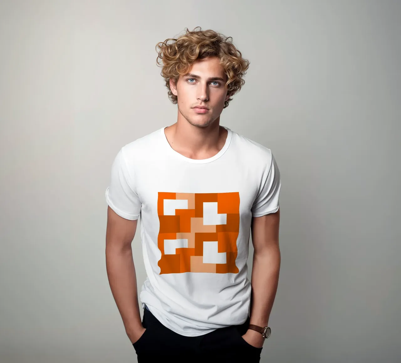 Orange square tiles t-shirt da baobabprintstore