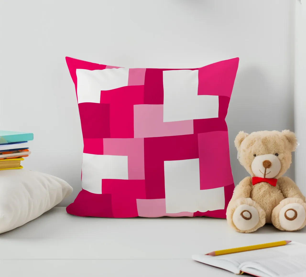 Pink square tiles cuscino da baobabprintstore