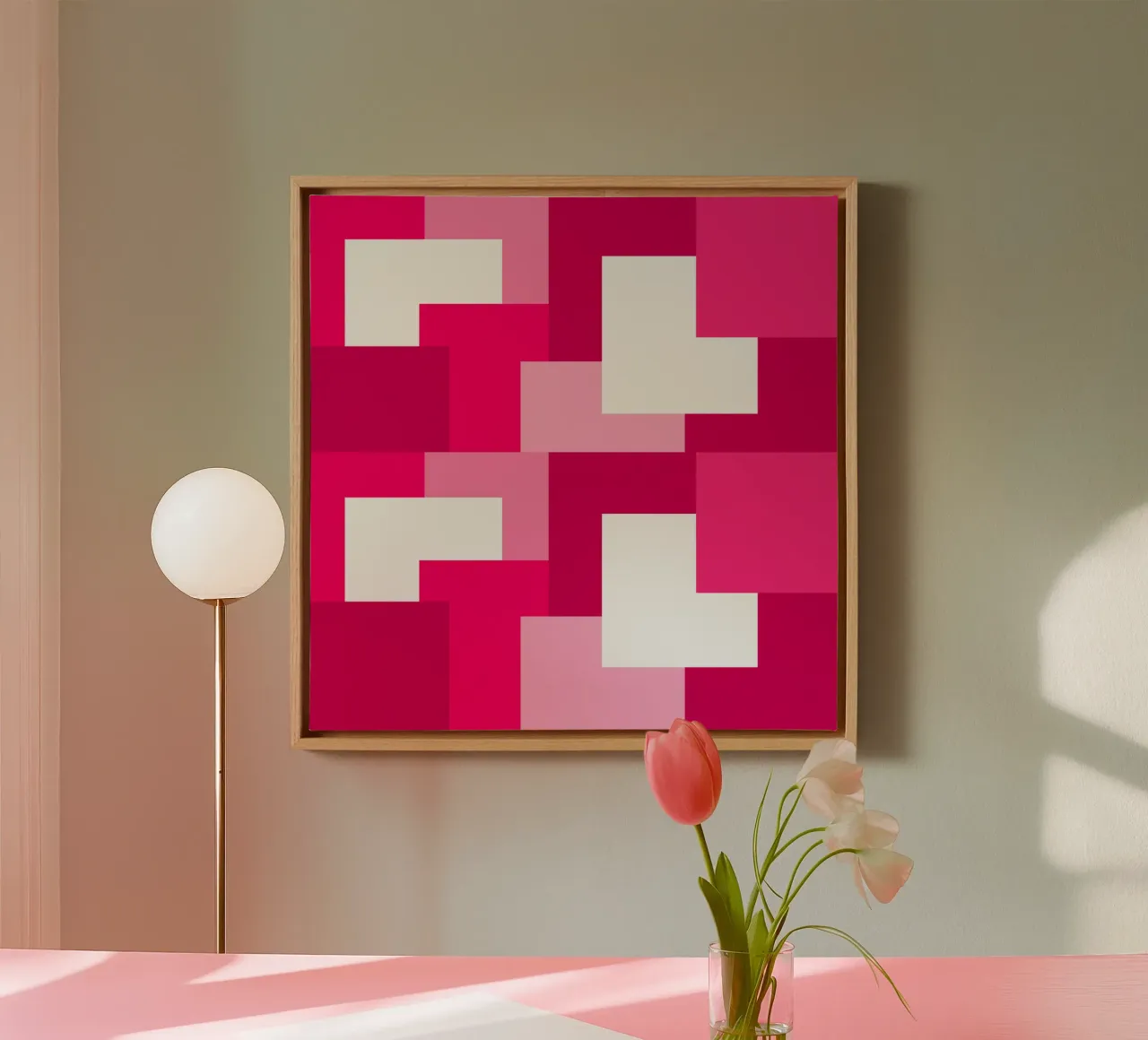 Pink square tiles tela con Cornice a cassetta da baobabprintstore